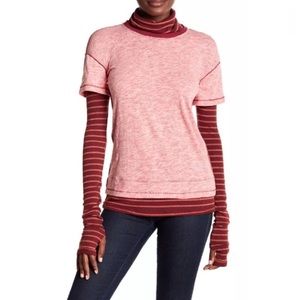 NWT FREE PEOPLE WASHED RED COMBO TURTLENECK SMALL